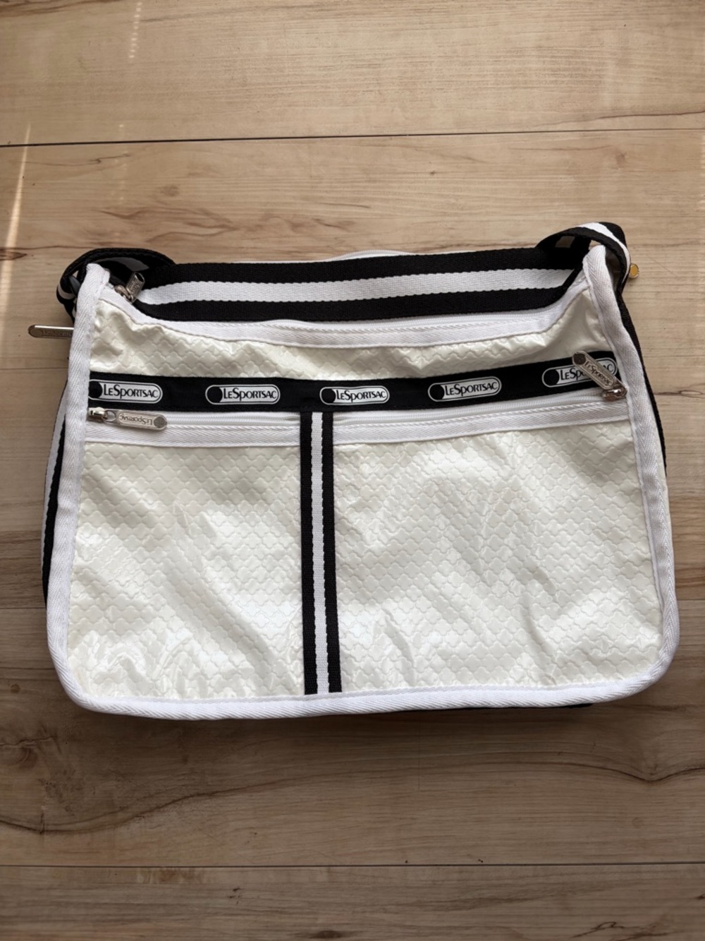 Lesportsac White Nylon Crossbody Bag with Black Trim